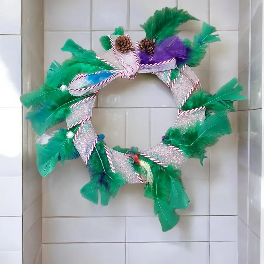 Christmas Peacock Pincone Feather Mini Wreath